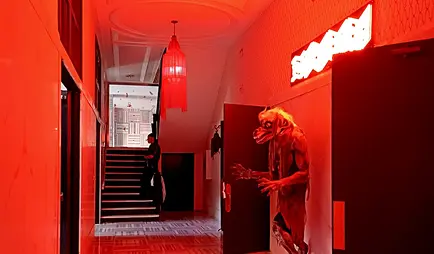 Red-lit corridor