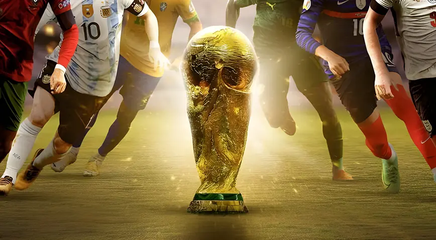 World Cup trophy with players